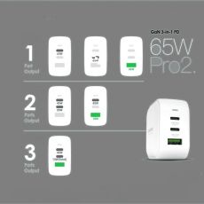 NTL9955W PD65W GaN 2xUSB-C + USB-A nabíjačka biela